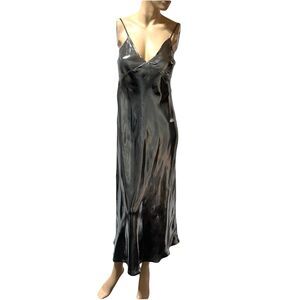 Anthropologie Metallic V Neck Slip Midi Dress Silver Gunmetal Gray Size XS NWT